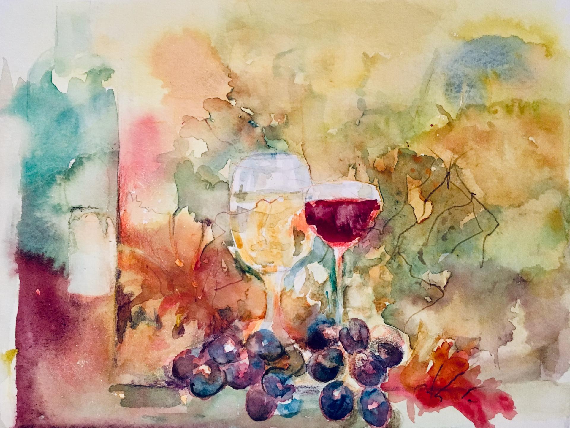 Wein und Herbstfarben (Aquarell)